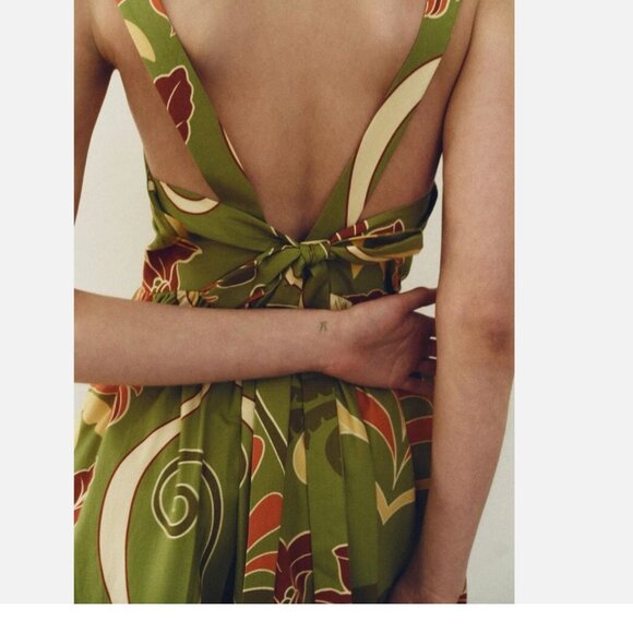 NWOT ZARA WOMAN ZW COLLECTION PRINTED MIDI DRESS GREEN | 2183/010 - Picture 9 of 12